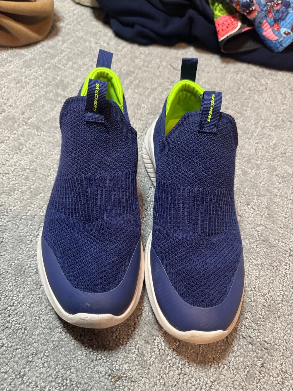 Skechers Navy Slip-On Sneakers with Neon Green Lining
